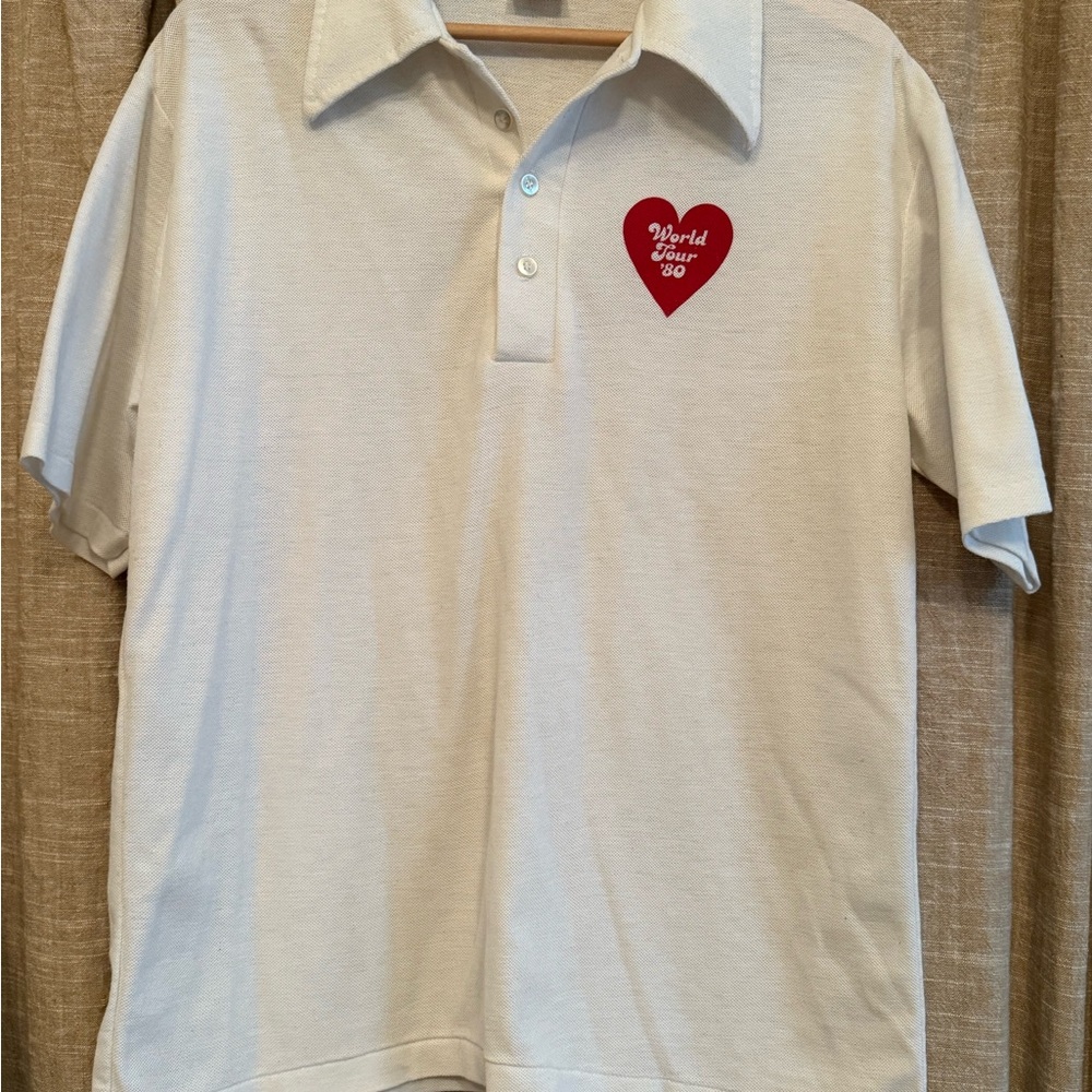 Vintage Unique White Heart Polo Concert Tee World Tour 80’ size XL